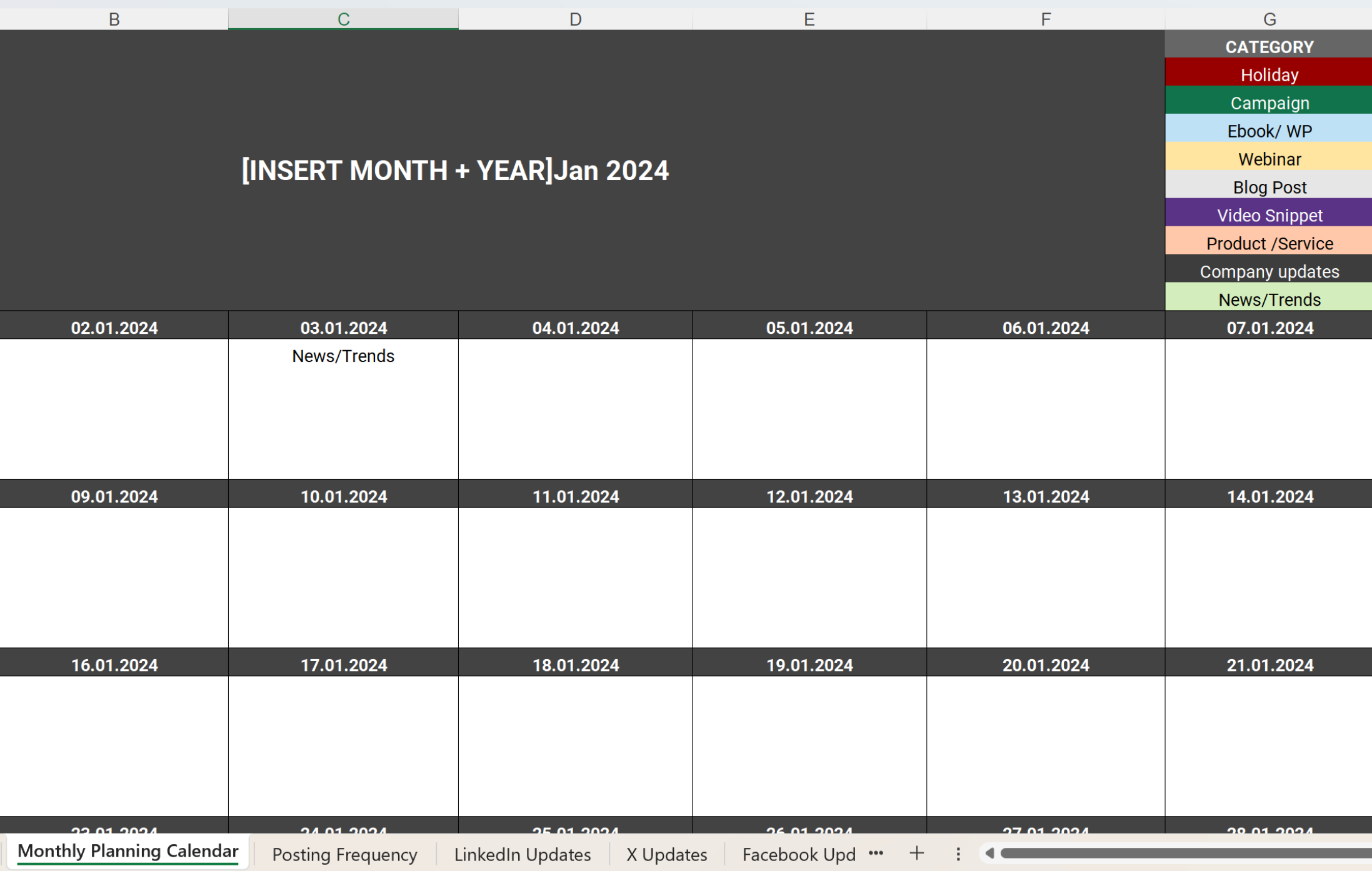 social media calendar